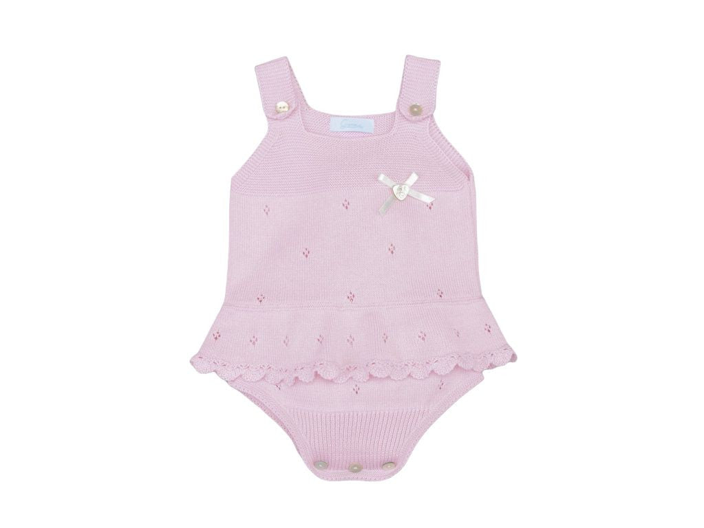 Pagliaccetto In Filo Di Cotone Con Balza Rosa Baby Neonata GRANLEI 232 - GRANLEI - LuxuryKids