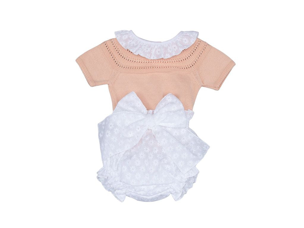 Completino Manica Corta In Filo Con Culotte In Cotone Salmone Neonata GRANLEI 516 - GRANLEI - LuxuryKids