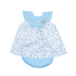 Abito Giro Manica Con Ricamo E Culotte In Filo Celeste Neonata GRANLEI 434 - GRANLEI - LuxuryKids