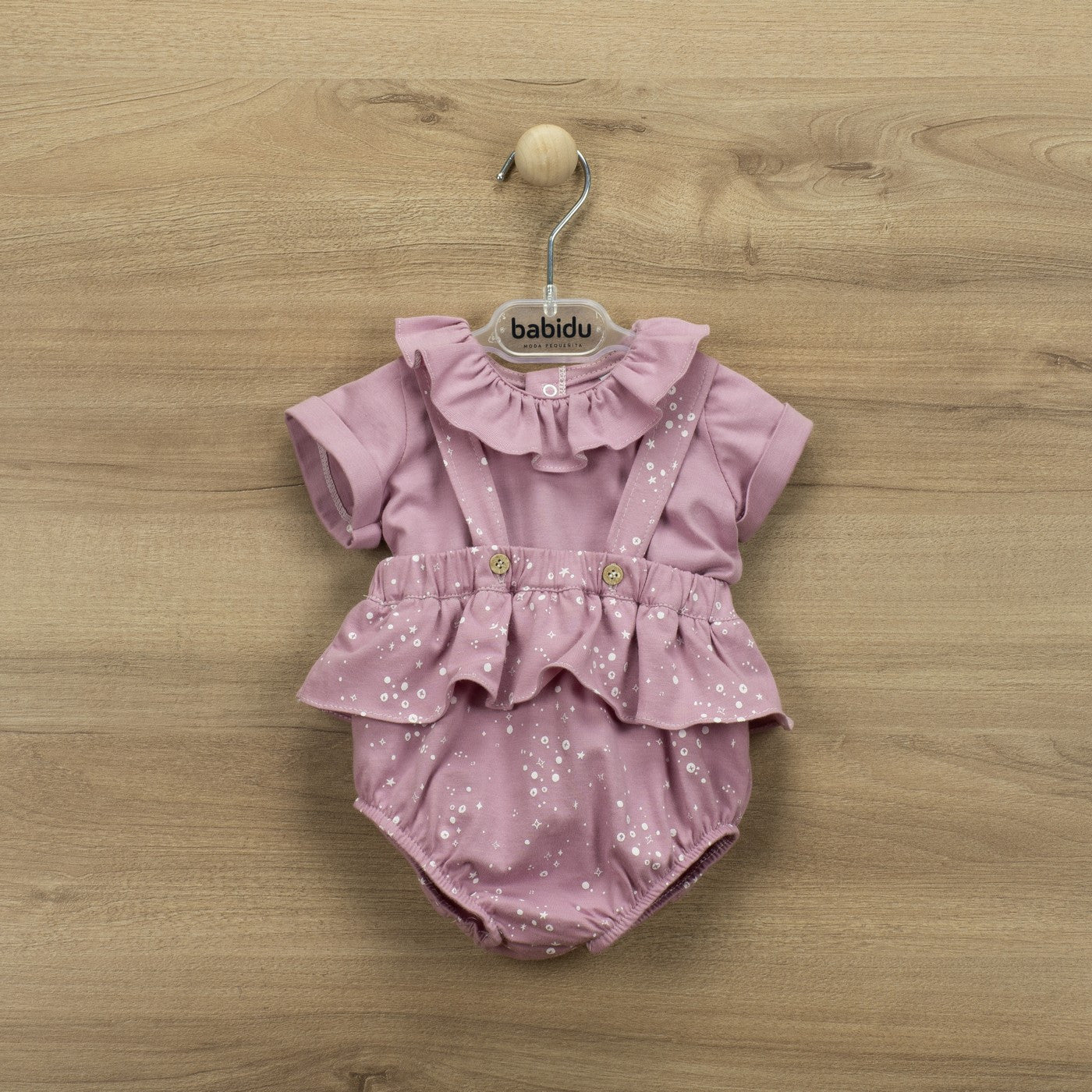 Pagliaccetto In Cotone Rosa Antico Con Maglietta Neonata BABIDU 43228 - BABIDU - LuxuryKids