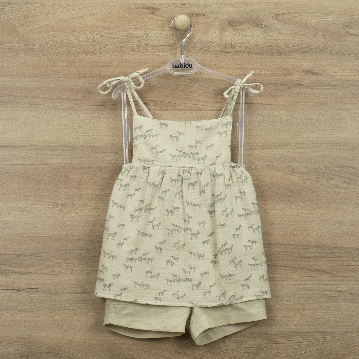 Completo Con Bermuda E Top In Cotone Beige Con Stampa Neonata BABIDU 43483 - BABIDU - LuxuryKids