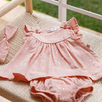 Abito Smanicato Con Culotte E Fascia In Cotone Rosa Antico Neonata MAYORAL 1850 - MAYORAL - LuxuryKids