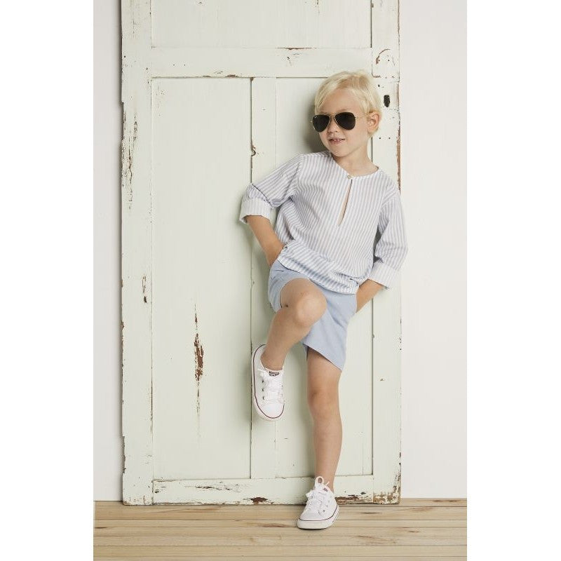 Completo Camicia Manica Lunga Con Pantaloncino In Cotone Celeste Bambino BABIDU 43480 - BABIDU - LuxuryKids