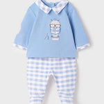 Completo Due Pezzi Con Ghettina A Quadri In Cotone Celeste Neonato MAYORAL 1594 - MAYORAL - LuxuryKids