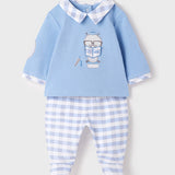 Completo Due Pezzi Con Ghettina A Quadri In Cotone Celeste Neonato MAYORAL 1594 - MAYORAL - LuxuryKids