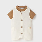 Completo Salopette In Cotone Beige Neonato MAYORAL 1647 - MAYORAL - LuxuryKids