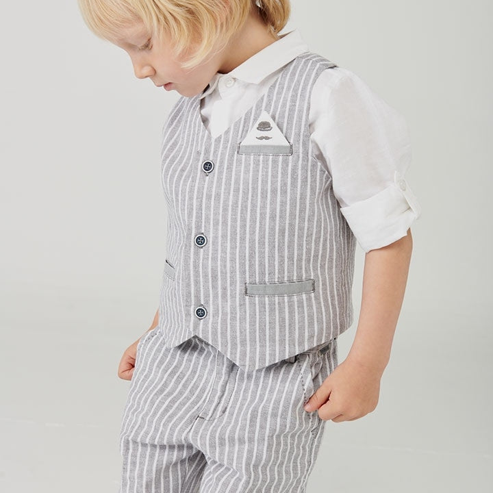 Gilet Grigio Fantasia A Righe Bianche In Filo Neonato BOBOLI 714293 - BOBOLI - LuxuryKids