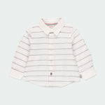 Camicia Manica Lunga Bianca Fantasia A Righe Grigio In Lino Neonato BOBOLI 71459 - BOBOLI - LuxuryKids