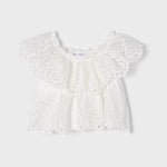 Blusa Bianca Traforata In Cotone Bambina MAYORAL 3133 - MAYORAL - LuxuryKids