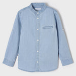 Camicia Denim Collo Coreana Manica Lunga Risvoltabile In Cotone Celeste Bambino MAYORAL 3124J - MAYORAL - LuxuryKids