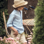 Completo Camicia Celeste E Bermuda Beige In Misto Lino Bambino YOEDU 1224 - YOEDU - LuxuryKids