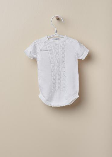 Pagliaccetto Antipanico Mezza Manica In Filo Bianco Con Lavorazioni Unisex Neonati WEDOBLE 01305A - WEDOBLE - LuxuryKids