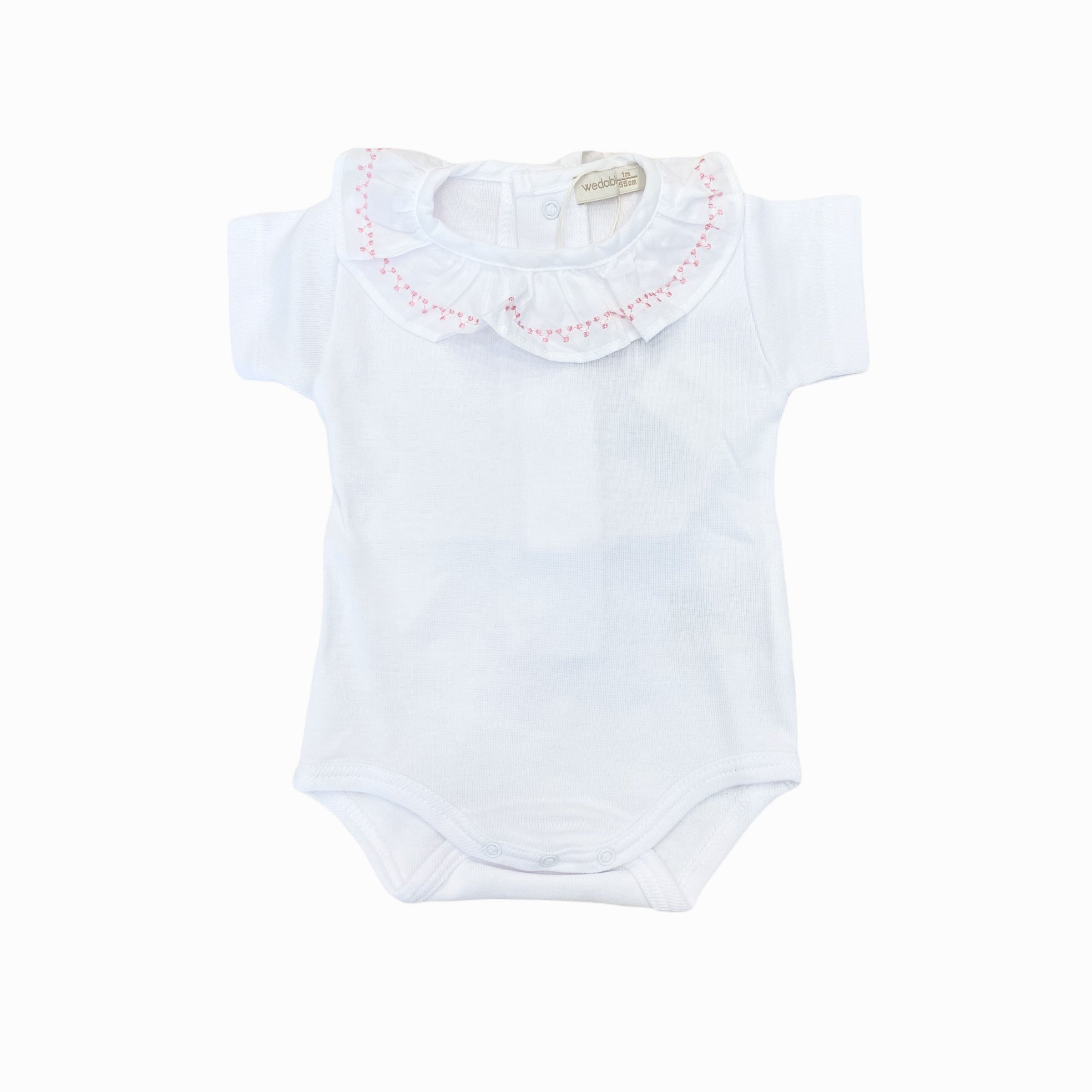 Body Neonata In Cotone Con Coletto in Ruches Ricamato Wedoble 11616R - WEDOBLE - LuxuryKids