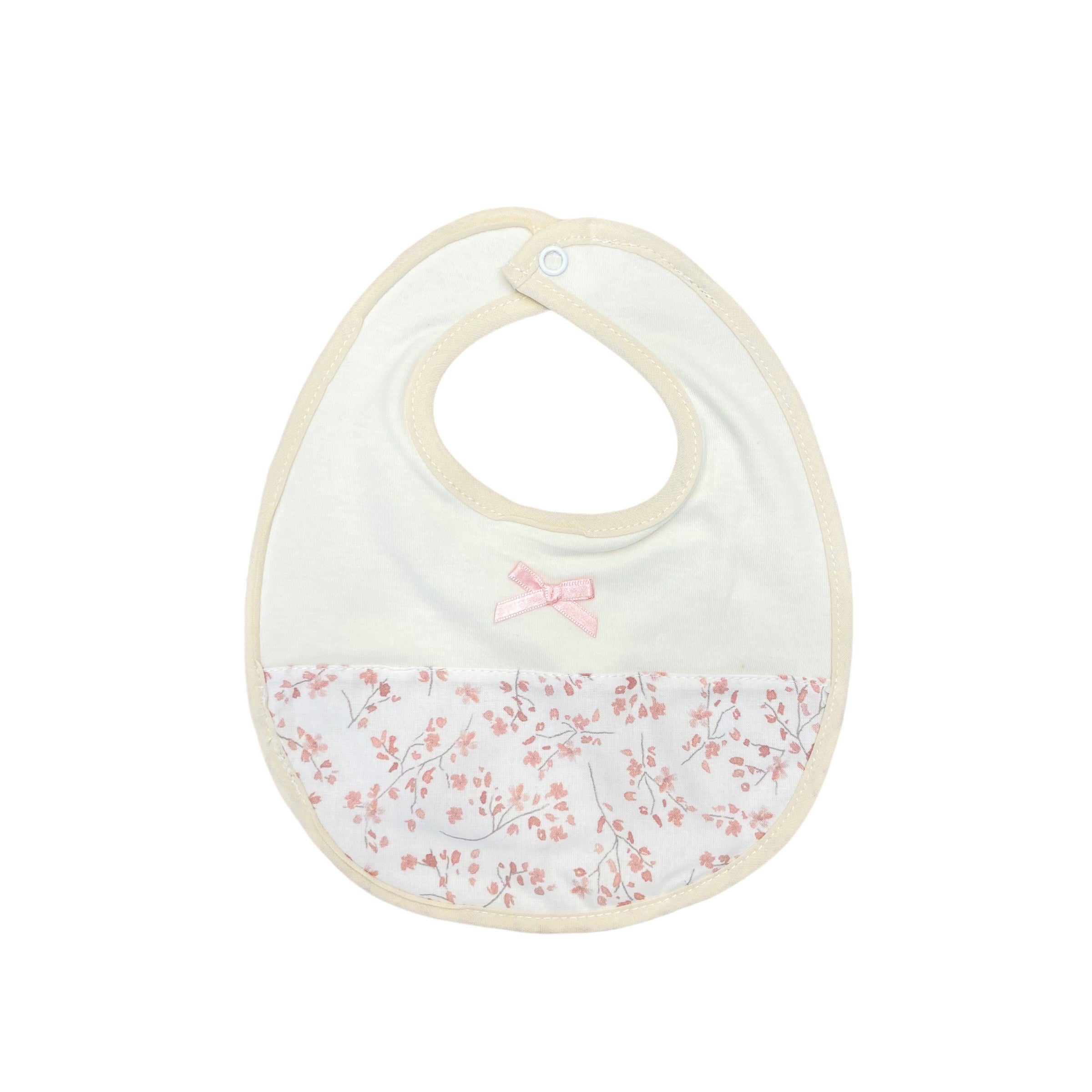 Bavetta In Cotone Panna Con Fantasia Floreale Neonata VALENTINA BEBES FA20 - VALENTINA BEBES - LuxuryKids