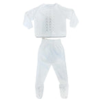 Tutina Spezzata Antipanico In Filo Bianco Con Lavorazioni Unisex Neonati WEDOBLE 01301A - WEDOBLE - LuxuryKids