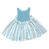 Vestito Giro Manica Verde Con Fantasia A Righe In Cotone Bambina YOEDU 0507 - YOEDU - LuxuryKids