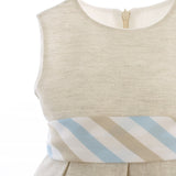 Abito Giro Manica Elegante In Lino Beige Con Fascia A Fantasia Neonata BUFI B1339A - BUFI - LuxuryKids