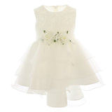 Abito Giro Manica Elegante Con Fiori Panna Cerimonia Bianco In Cotone Neonata BUFI B1227A - BUFI - LuxuryKids
