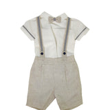 Completo Elegante Cerimonia Con Bermuda Con Bretelle E Camicia In Misto Lino Beige Bambino PONTO POR PONTO 5778A - PONTO POR PONTO - LuxuryKids