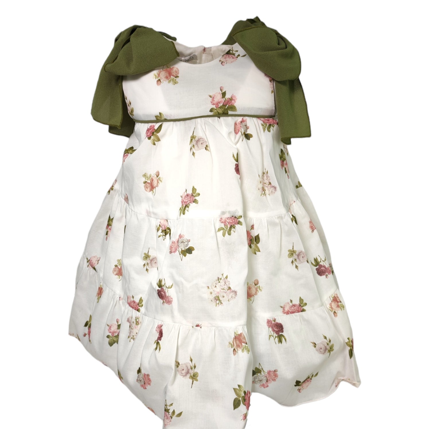 Abito Smanicato Svasato In Cotone Fantasia Floreale Neonata LA SARTORIA DEI PICCOLI L122 - LA SARTORIA DEI PICCOLI - LuxuryKids