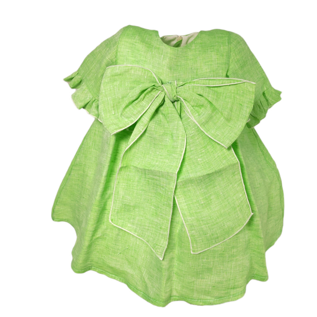 Abito Svasato In Lino Verde Con Fiocco Neonata LA SARTORIA DEI PICCOLI L124 - LA SARTORIA DEI PICCOLI - LuxuryKids