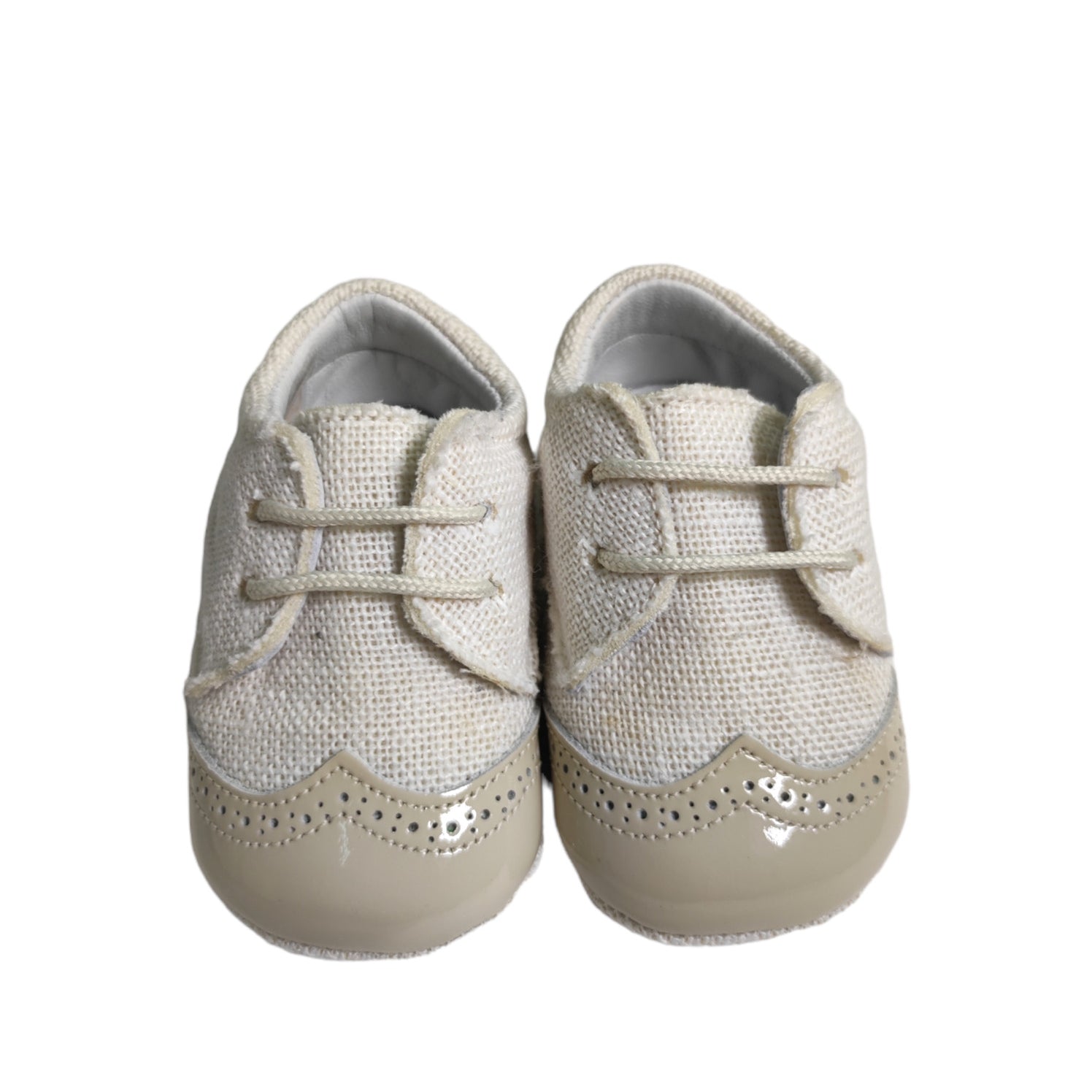 Scarpe Da Culla Modello Francesina In Lino Beige Neonato PANYNO A2613 - PANYNO - LuxuryKids