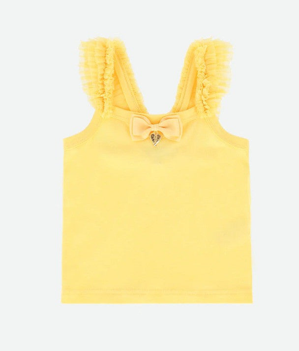 Top A Bretelle In Cotone Giallo Con Rouches Sulle Spalle Bambina ANGEL'S FACE ODETTE - Angel's Face - LuxuryKids