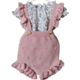 Completo Blusa Con Fantasia Floreale E Salopette Rosa In Cotone Neonata VALENTINA BEBES BSS38 - VALENTINA BEBES - LuxuryKids
