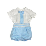 Completo Elegante Cerimonia Con Bermuda E Camicia In Cotone Celeste Con Tulle Neonato PONTO POR PONTO 5793 - PONTO POR PONTO - LuxuryKids