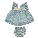 Vestito Con Ricami Panna In Rilievo Con Culotte In Cotone Neonata VALENTINA BEBES BSS7 - VALENTINA BEBES - LuxuryKids