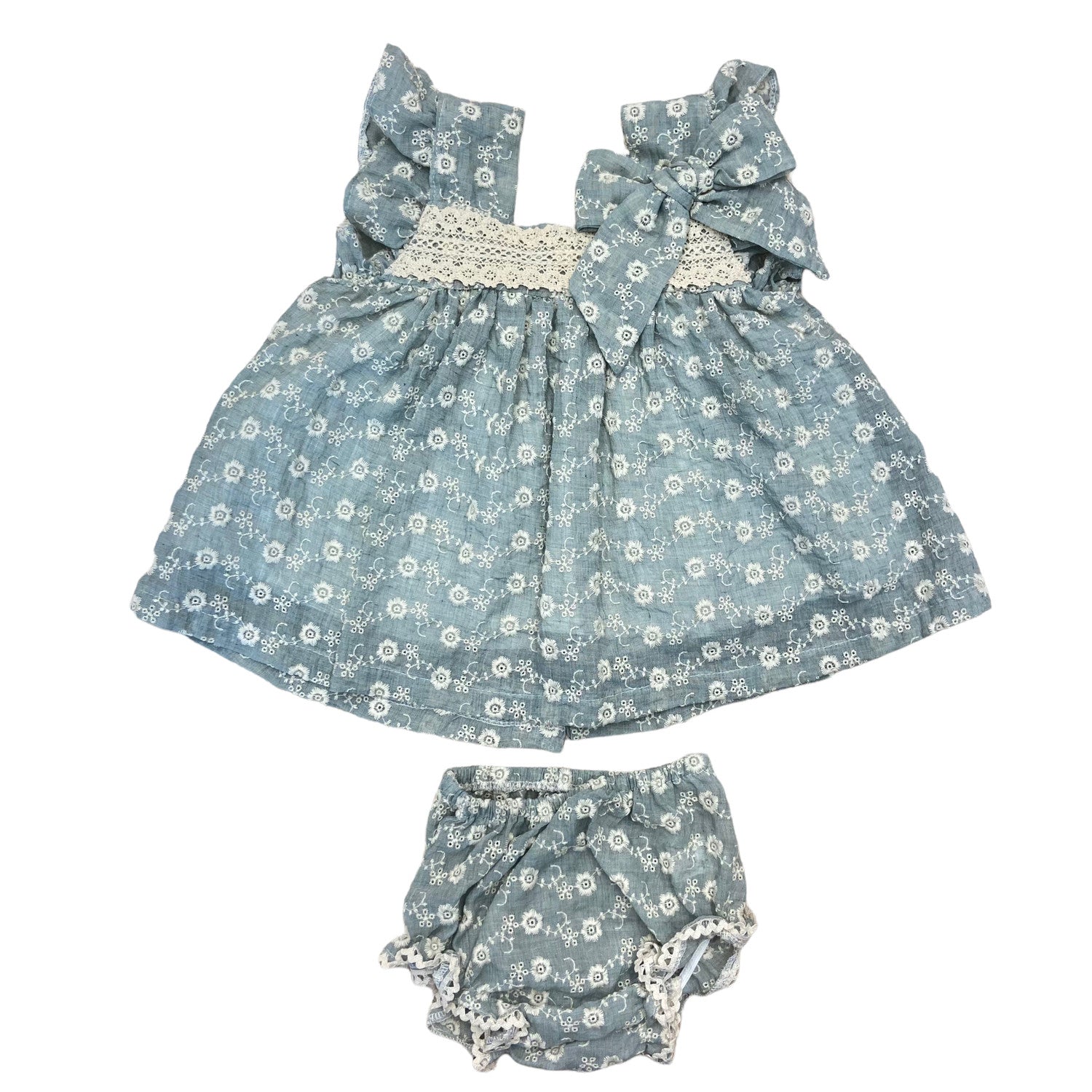 Vestito Con Ricami Panna In Rilievo Con Culotte In Cotone Neonata VALENTINA BEBES BSS7 - VALENTINA BEBES - LuxuryKids