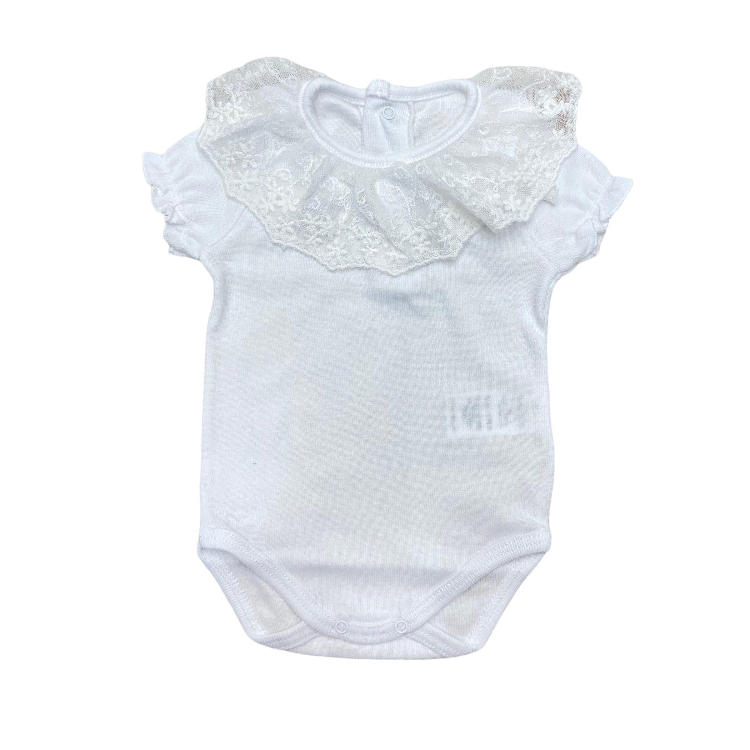Body Mezza Manica Collo In Tulle Con Ricami In Cotone Neonata CALAMARO 19109 - CALAMARO - LuxuryKids