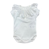Body Mezza Manica Collo In Tulle Con Ricami In Cotone Neonata CALAMARO 19109 - CALAMARO - LuxuryKids