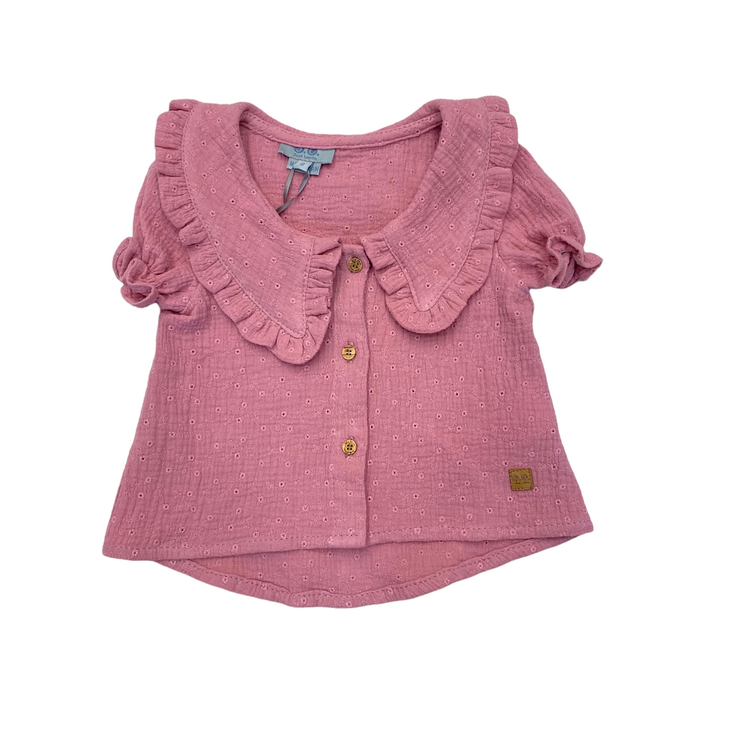 Blusa Mezza Manica In Garza Lavorazione Pizzo San Gallo Bianco Neonata JOSè VARON 42143 - JOSè VARON - LuxuryKids