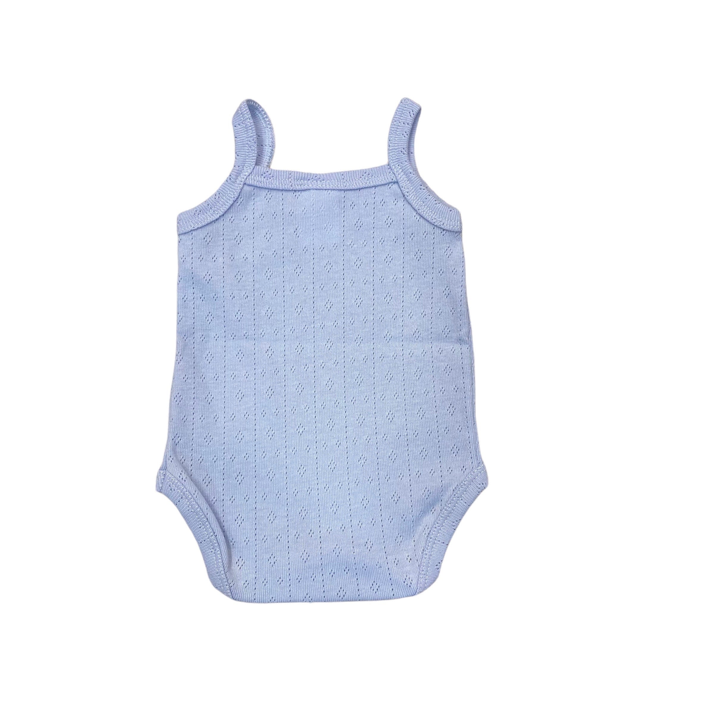 Body Giro Manica Con Spalline Strette Celeste Con Lavorazioni In Cotone Unisex BABY FASHION 050C - Baby Fashion - LuxuryKids