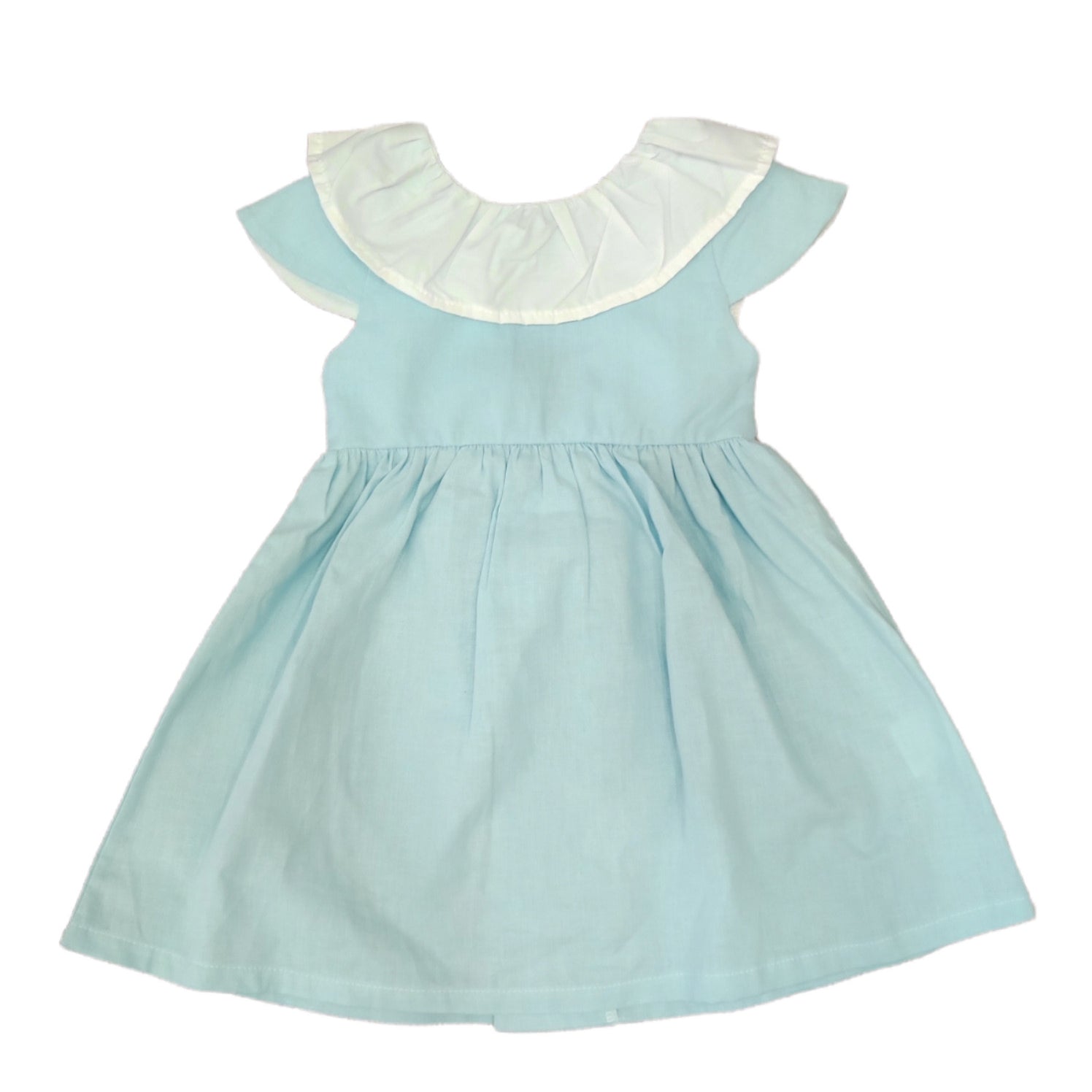 Vestito Casual Collo Ruches Verde Pastello In Cotone Neonata BABIDU 92440 - BABIDU - LuxuryKids