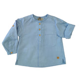 Camicia Manica Lunga In Lino Tasca Laterale Celeste Neonato JOSé VARON 42128 - JOSè VARON - LuxuryKids