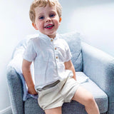 Completo Camicia Bianco E Pantaloncino Beige In Cotone Neonato Collo coreano VALENTINA BEBES BSS17 - VALENTINA BEBES - LuxuryKids