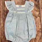 Pagliaccetto Intero Bambina Azzurro Misto Lino BABIDU 30480 - BABIDU - LuxuryKids