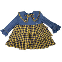 Abito Svasato In Caldo Cotone Denim E Senape Bambina DEL SUR 5188 - DEL SUR - LuxuryKids