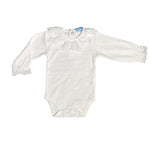 Body In Caldo Cotone Con Collo Rouche In Pizzo Bianco Neonata SARDON LA628 - SARDON - LuxuryKids