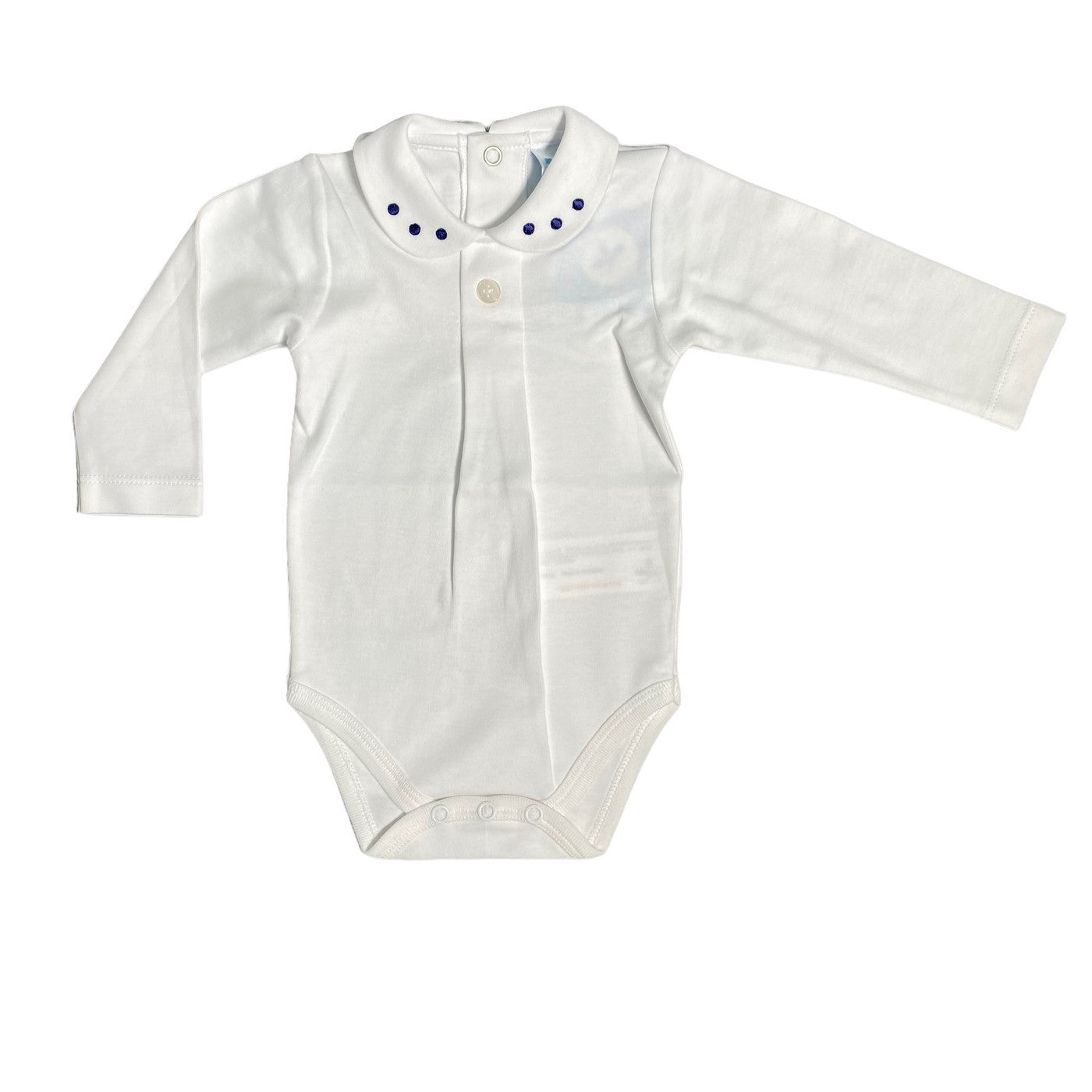 Body In Caldo Cotone Con Collo Ricamato Bianco Neonato SARDON LA613 - SARDON - LuxuryKids