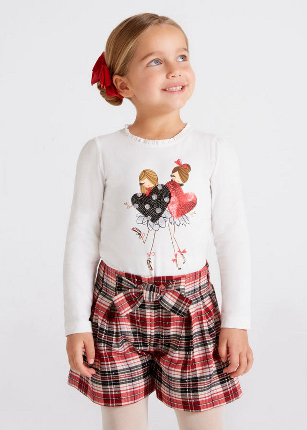 Short In Caldo Cotone A Quadri Rosso Bambina MAYORAL 4210 - MAYORAL - LuxuryKids