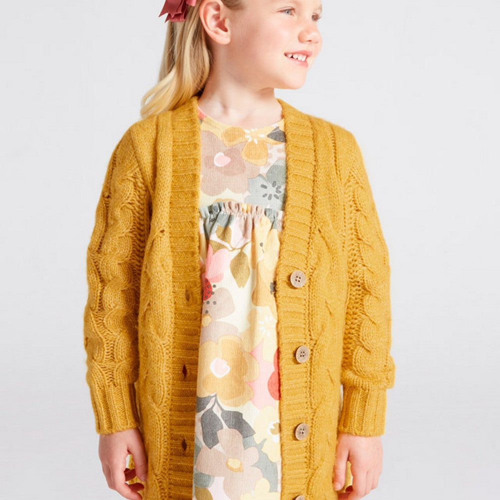 Cardigan Tricot Con Trecce Senape Bambina MAYORAL 4310 - MAYORAL - LuxuryKids