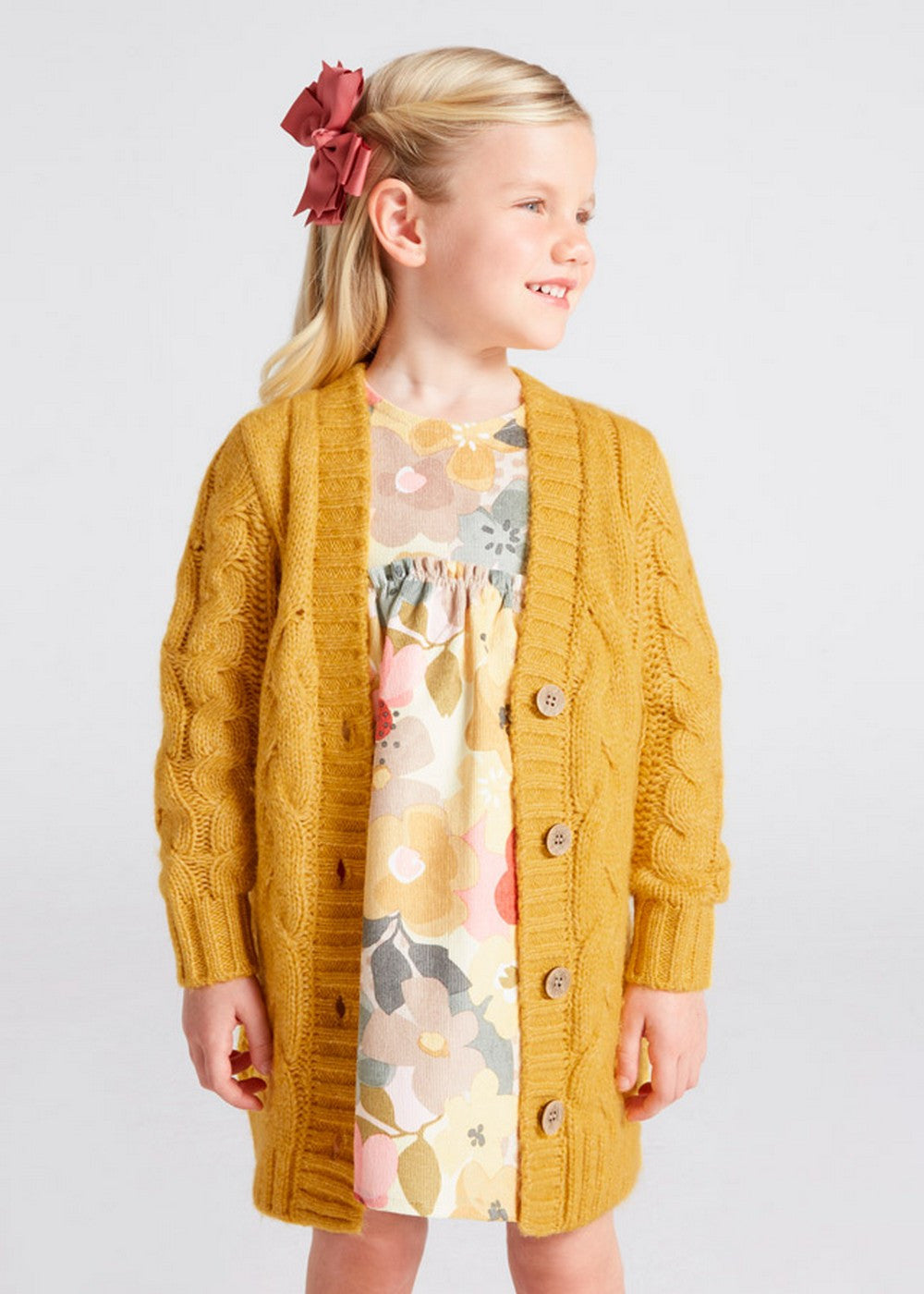 Cardigan Tricot Con Trecce Senape Bambina MAYORAL 4310 - MAYORAL - LuxuryKids
