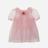 Abito In Organza a Righe  Mezza Manica Rosa Neonata PATACHOU 3633282