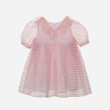 Abito In Organza a Righe  Mezza Manica Rosa Neonata PATACHOU 3633282