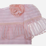 Abito In Organza A Righe Mezza Manica Rosa Bambina PATACHOU 3633527