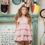 Abito Con Bretelline In Vichy Rosa Antico Bambina YOEDU 0516 - YOEDU - Luxury Kids