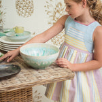 Abito Smanicato In Misto Lino A Righe Bambina YOEDU 0519 - YOEDU - Luxury Kids